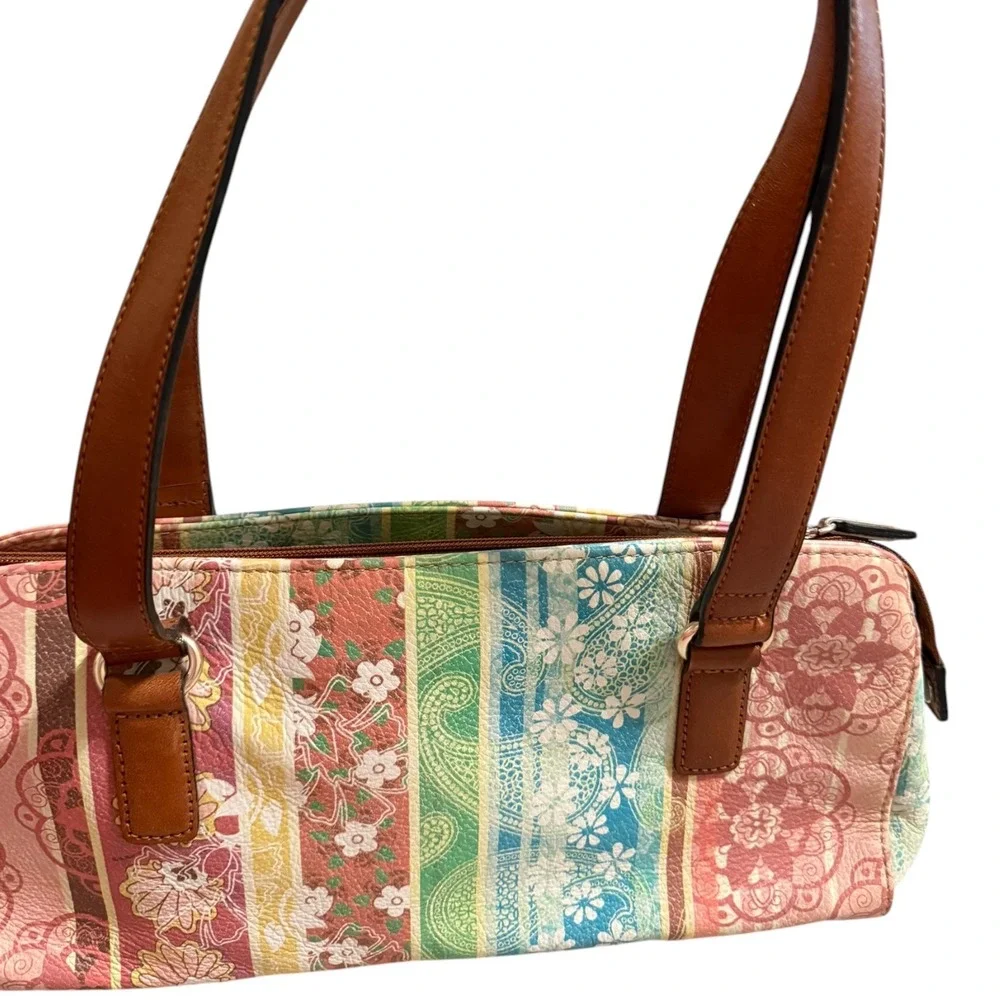 VTG Y2K Fossil Coronado Bohemian Multicolor Patchwork Bag Leather Cottage